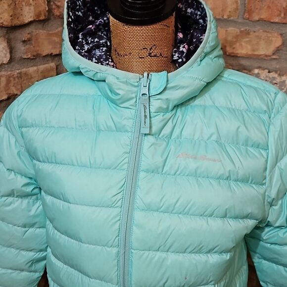 Eddie Bauer aqua down filled puffer coat Childs size 14-16 - Picture 6 of 15